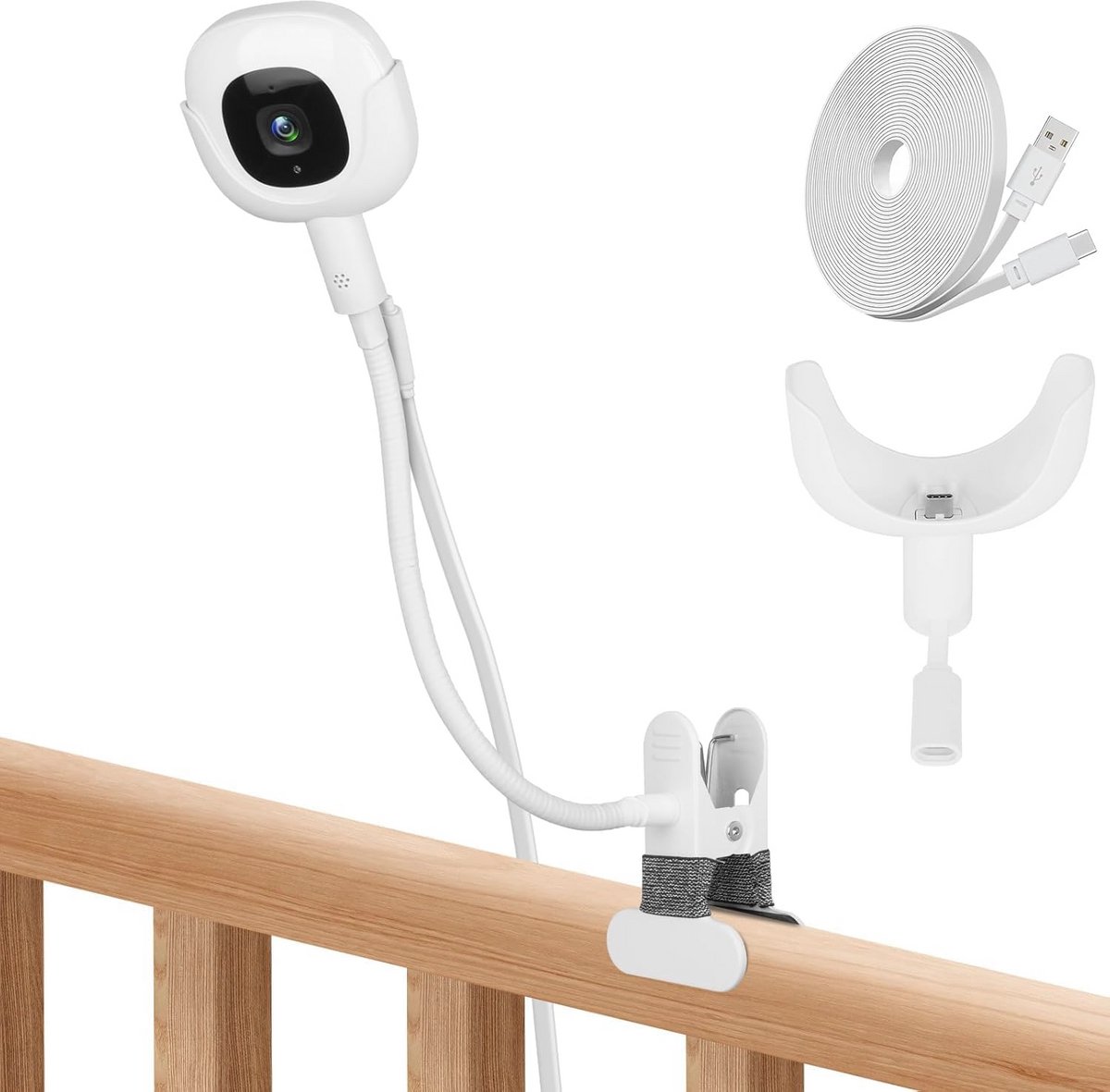 Babyfoon Clip Charger Houder met Type-C Oplaadpoort en 10FT Voedingskabel