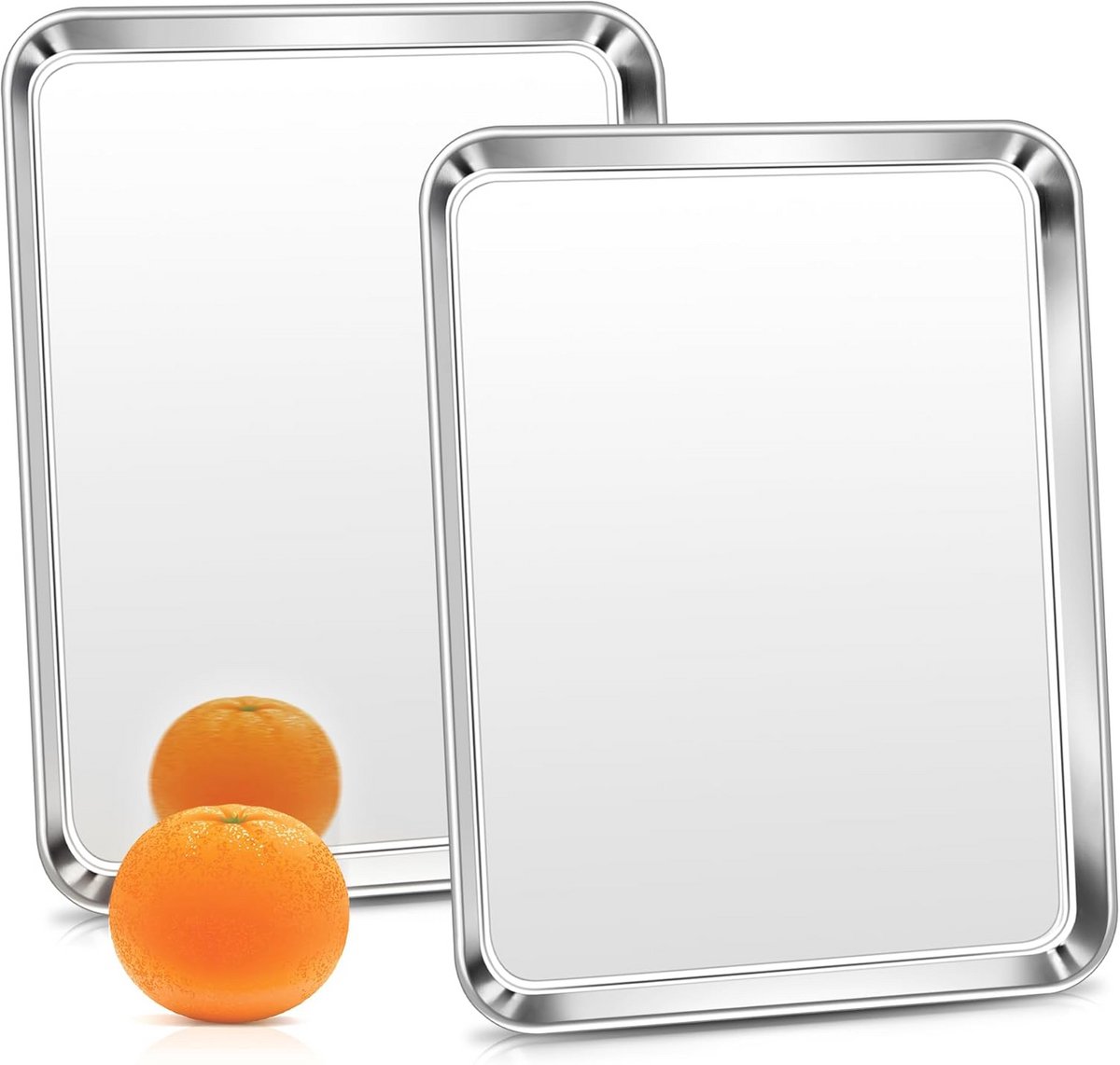 Roestvrijstalen Mini Taartplate Set van 2 - Rectangulaire Bakplaat, 23,5 x 17,8 x 2,5 cm, Gezond en Makkelijk Schoon te Maken