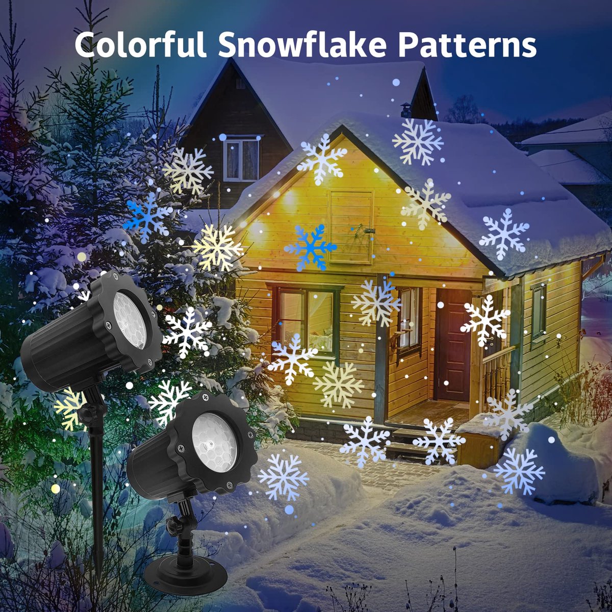 Kerst sneeuwvlokprojector -LED-sneeuwvlokprojectorlamp voor buiten - Buiten kerstprojector - Waterdichte kerstprojector - 180° verstelbare rotatie - Geschikt voor bruiloftsfeesten, feestdagen, Halloween en kerstversieringen - Zwart – foto 3