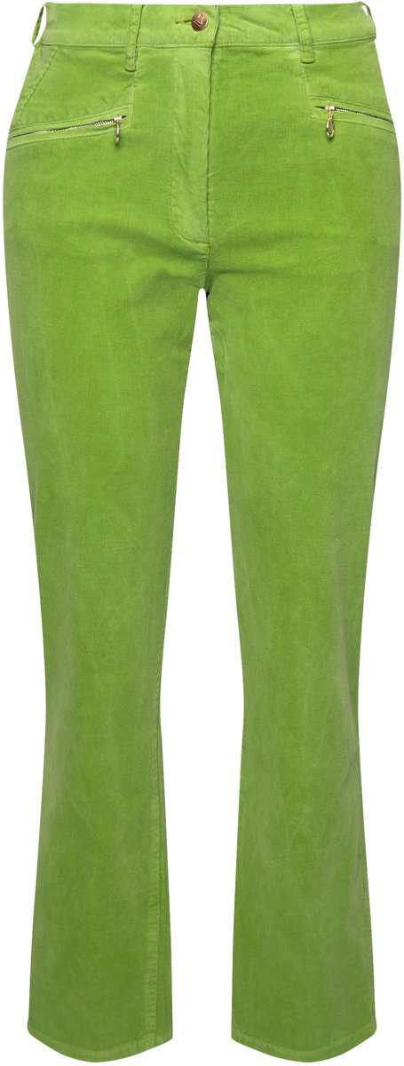 Ulla Popken - Dames - Corduroy broek Mony comfortabele tailleband ritszakken - Grasgroen - Maat 124