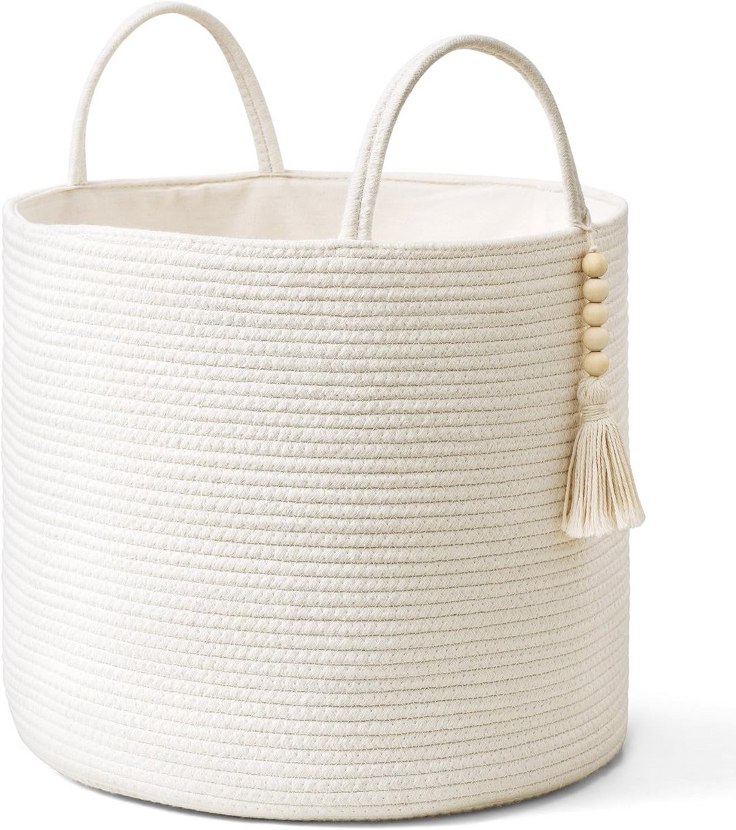 Geweven Opbergmand voor Dekens, Speelgoed en Planten - Natuurlijke Katoenen Touwmand met Handgrepen voor Woondecoratie - 40,6 cm