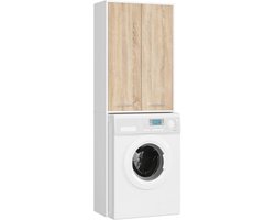 Wasmachinekast met Opbergvak en 4 Legplanken - 180 cm Hoogte en 64 cm Breedte