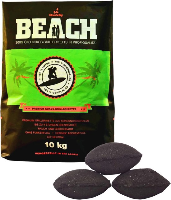 BlackSellig Beach Premium Kokos Grillbriketts - Cocos Holzkohle für