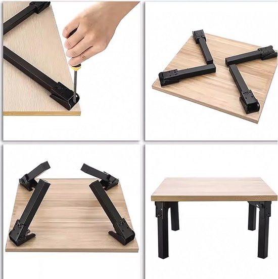 Set van 4 Inklapbare Tafelpoten 35 cm - Zwarte Salontafelpoten voor Bed, Kledingkast en Laptop — afbeelding 4