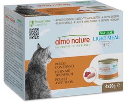 Almo Nature HFC Natural Light Meal - Natvoer voor Katten - Kip met Tonijn - Human Grade, Glutenvrij - 50g, Pak van 4
