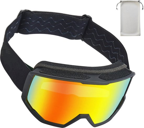 Skibril met Cilindrische Lens en Oranje Revo-Coating, OTG Anti-Condens Sneeuwbril voor Volwassenen en Tieners, Tpu-Frame met Ventilatieontwerp, Ideaal voor Skiën, Snowboarden, Skaten en Fietsen