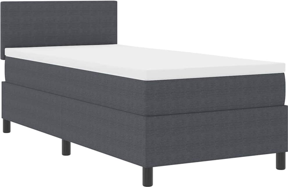 Eenpersoonsbed | Tienerbed | Volwassenenbed Boxspring bed Donkergrijs en Wit 203 x 90 x 88 cm Katoenen stof