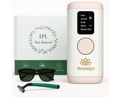 Aruvaya Premium IPL Laser Ontharingsapparaat - Ontharingsapparaten - 1.000.000 Flitsen - Ice Cooling Functie - 5 standen - Hele Lichaam - Voor Gevoelige Huid - Voor Elk Huid en Haartype - Haarvrij - Inclusief Scheermesje & Beschermbril