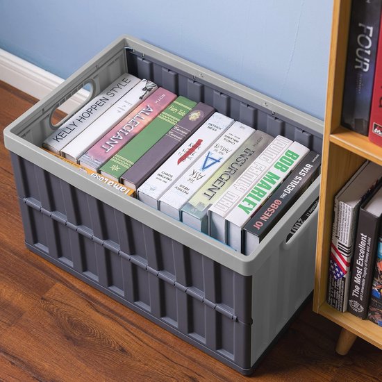 Citylife 4-delige set 64L vouwbox met deksel, opvouwbare campingbox, inklapbare opbergbakken voor de organisatie van grote zware outdoor, badkamer, keuken, kantoor, woonkamer (grijs