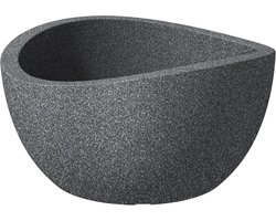 Ronde plantenbak van kunststof in zwart-graniet, 40 cm - Elegante Wave Globe plantenschaal