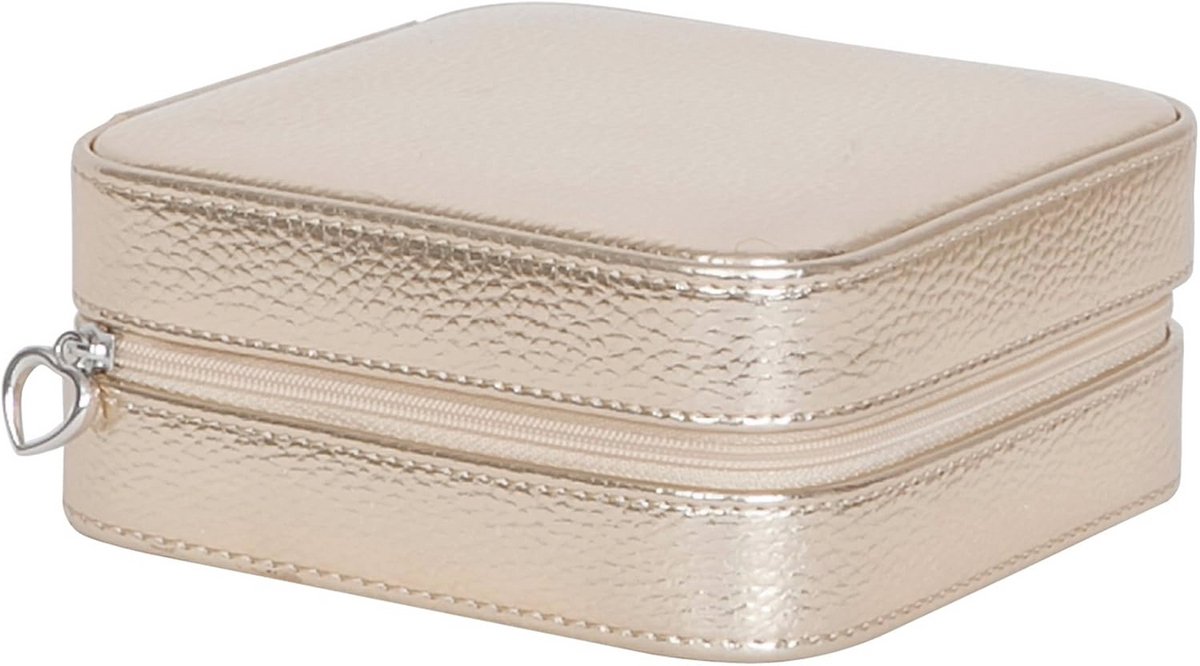 Reisjuwelendoos in metallic goud kunstleer met opbergruimte voor sieraden