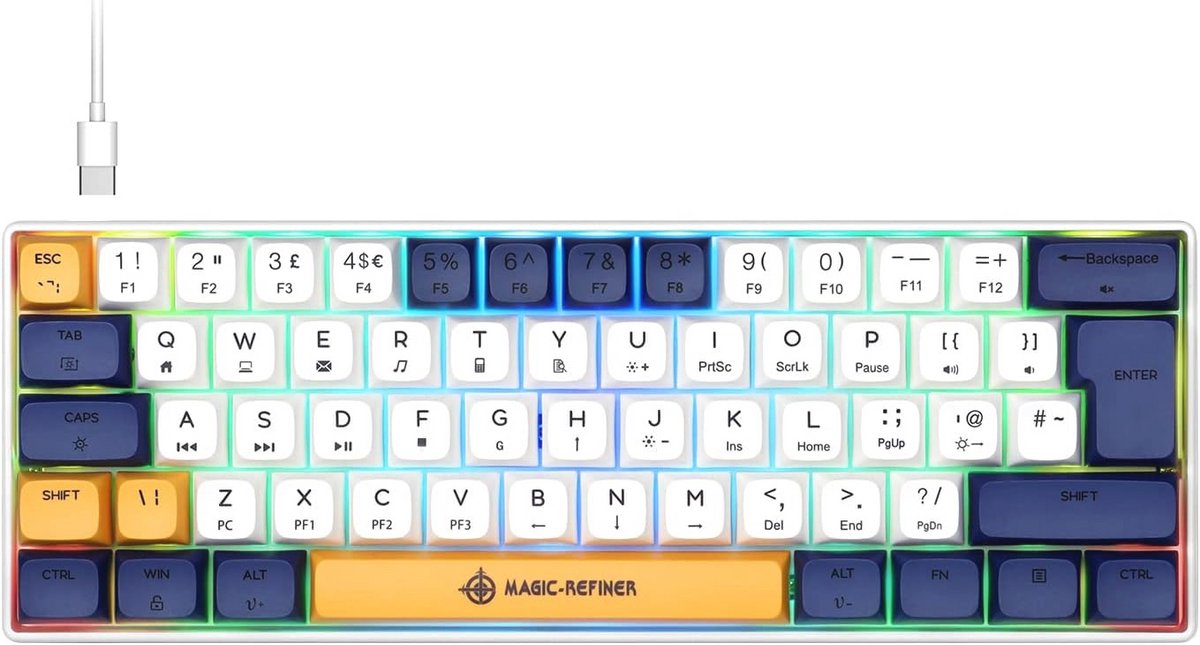 60% Mechanisch Gaming Toetsenbord Type C met RGB Verlichting en Waterdichte PBT Keycaps