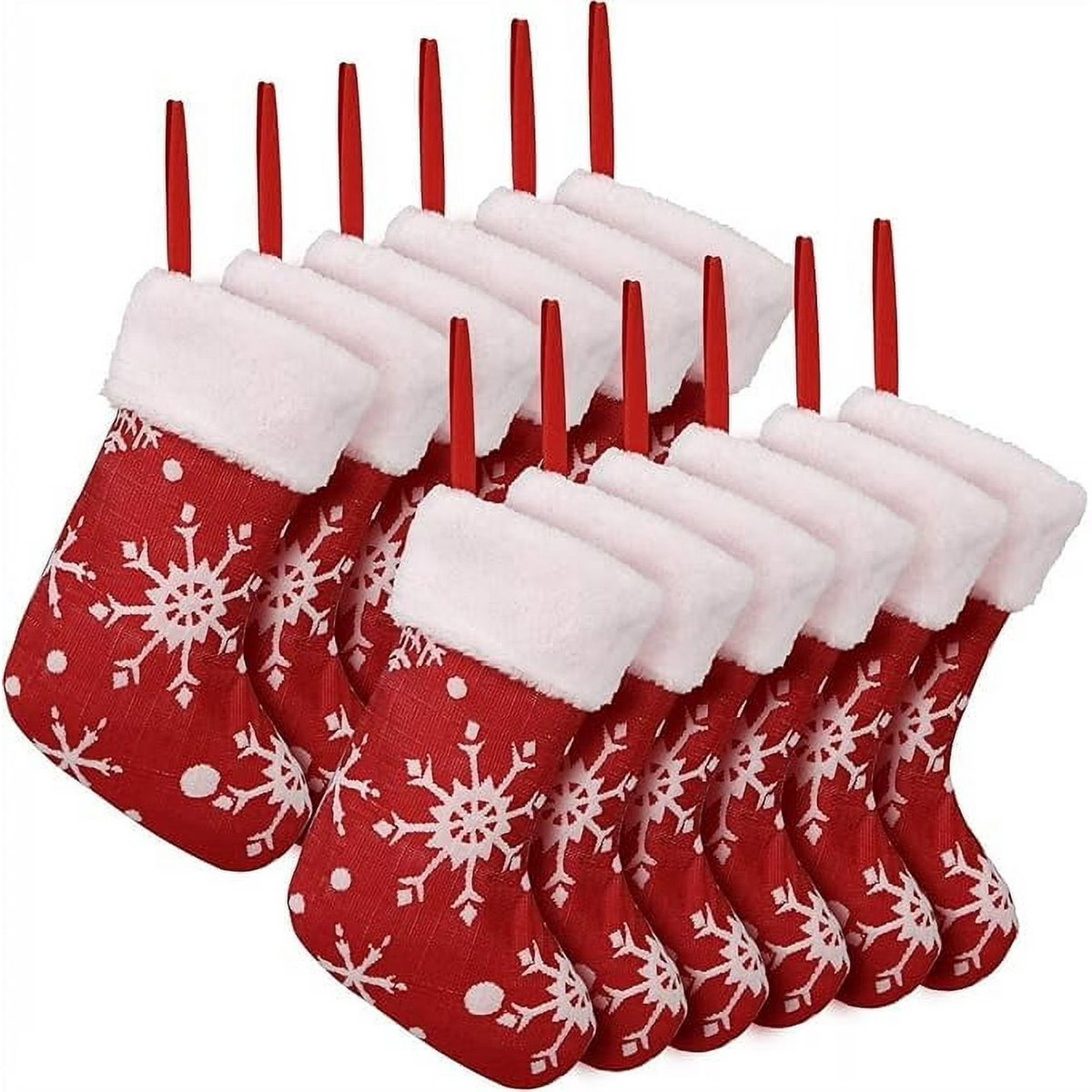 Kerstsokken - Rood - 12 Stuks, 10 Inch - Kerstboom Hangdecoratie, Sneeuwvlokken