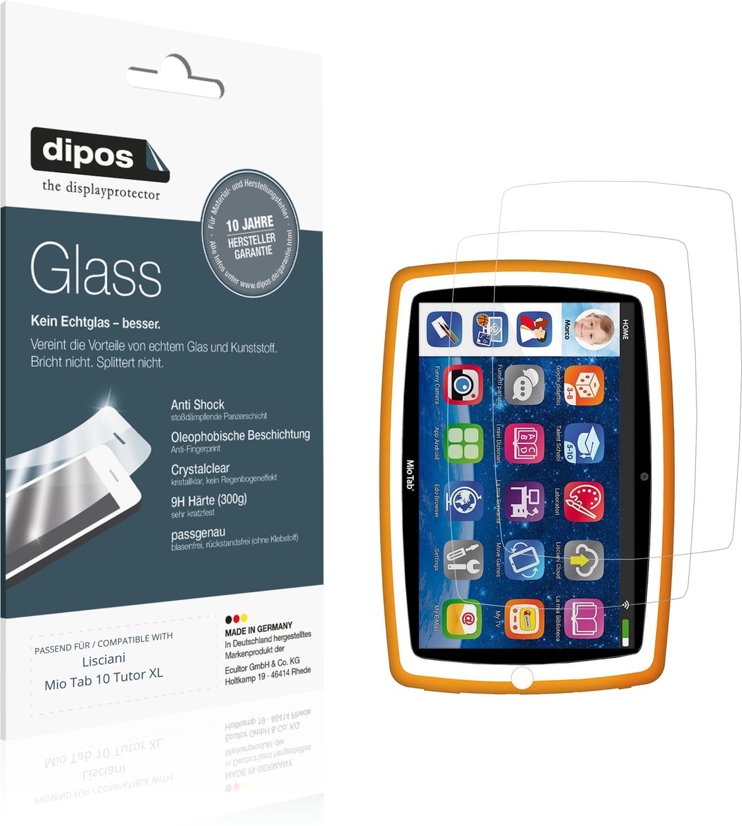 dipos – 2x Pantserfolie geschikt voor Lisciani Mio Tab 10 Tutor XL | 9H Screenprotector