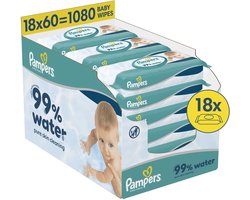 Pampers 99% Water Babydoekjes - 18 Verpakkingen Van 60 Doekjes = 1080 Billendoekjes
