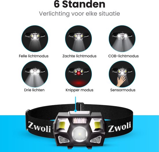 2 stuks, COB met 5 lichtmodi, hoofdlamp, vissen, hardlopen 2 stuks, COB met 5 lichtmodi, hoofdlamp, vissen, hardlopen