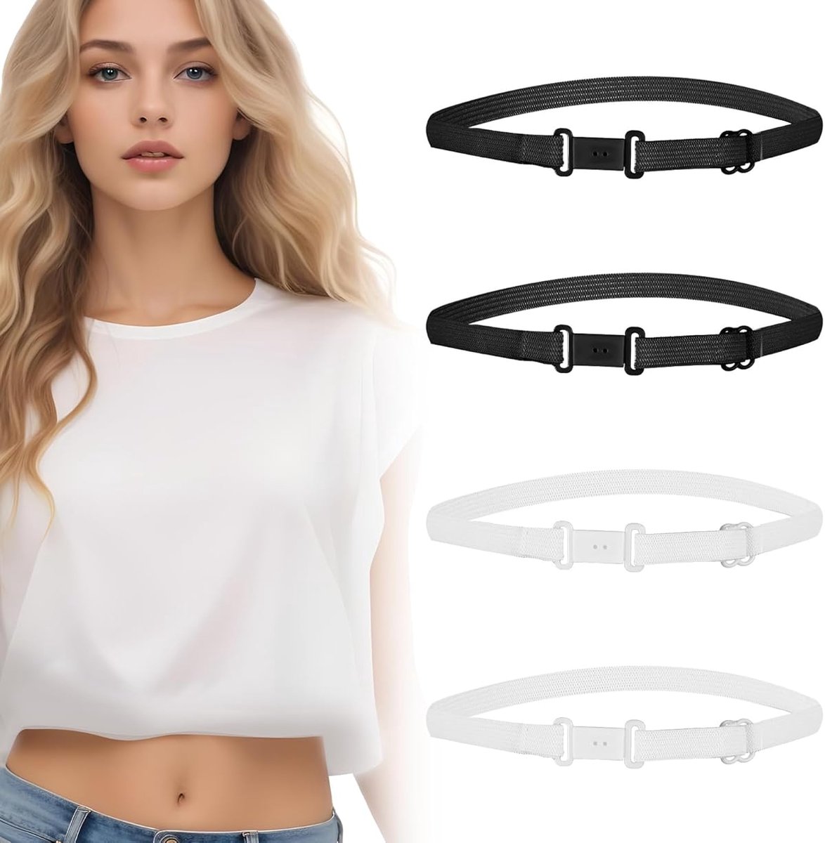 4-Stuks verstelbare tailleband met plooien voor crop tops | shirtbandjes | Verstelbare Elastische Bandjes - Overhemd & Top Vastzetters | Geschikt Voor Jeans, Broeken En Jurken, Creëer Perfecte Crop Top-stijl, past bij de meeste vrouwen Cyslmuk®