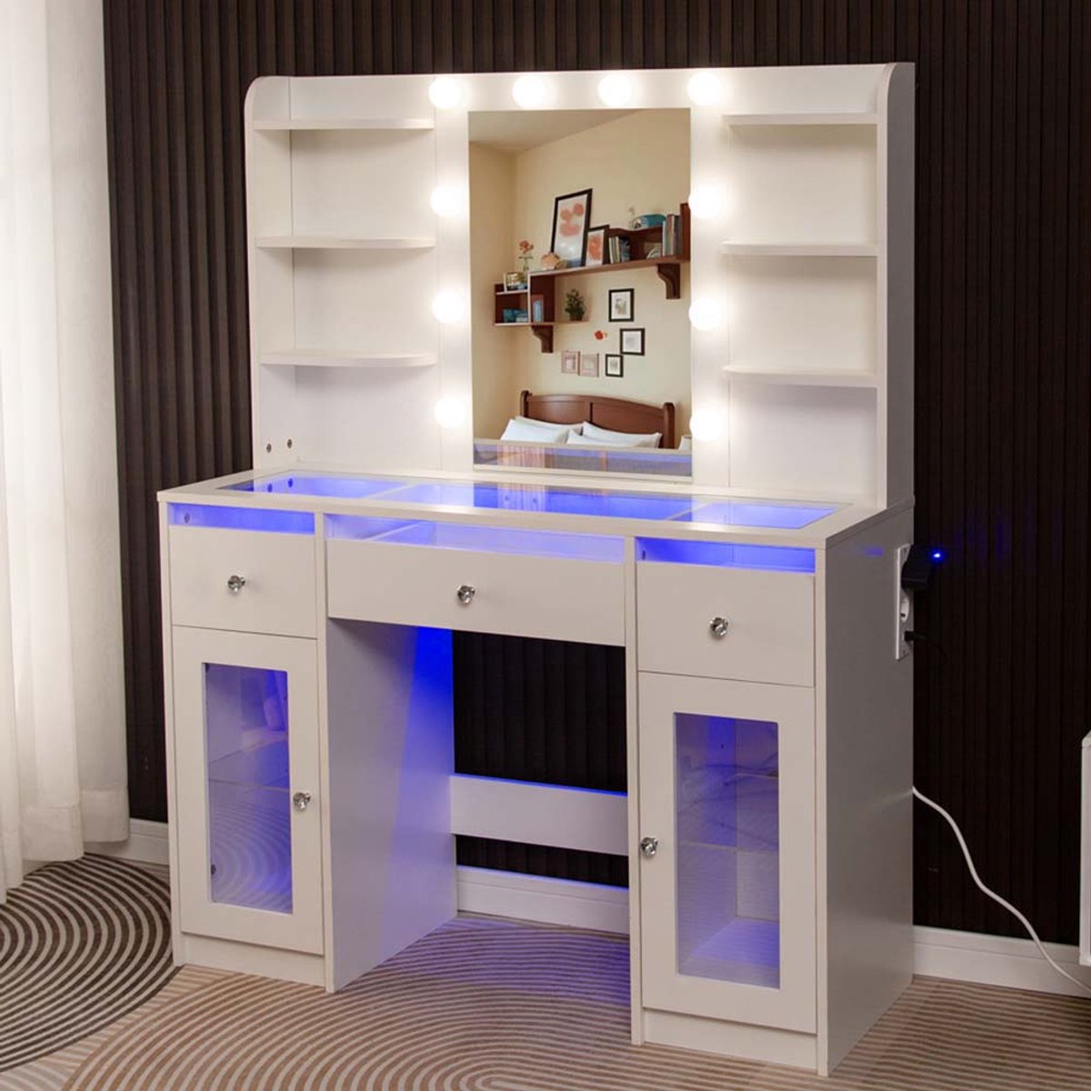 Milton & Oldbrook Kaptafel met LED- & RGB-verlichting Siena Wit
