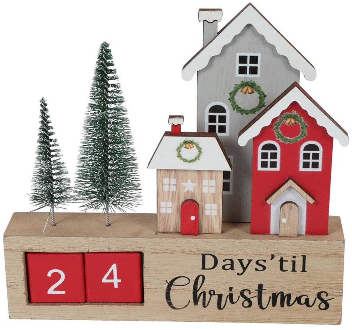 Countryfield ornament kalender Tasha rood kunststof decoratie 18x3xH17cm.