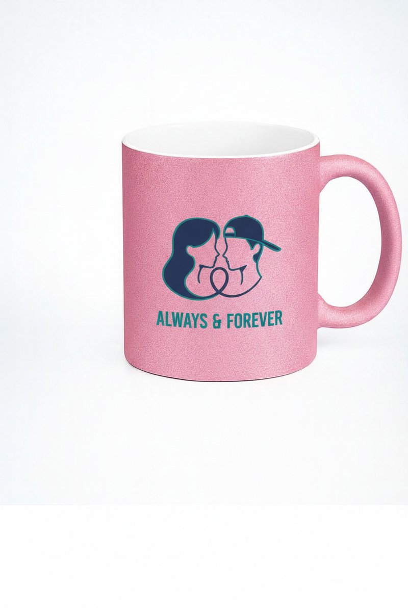 Roze Glitter 'Always & Forever' Liefdes Koppel Mok - Romantisch Cadeau