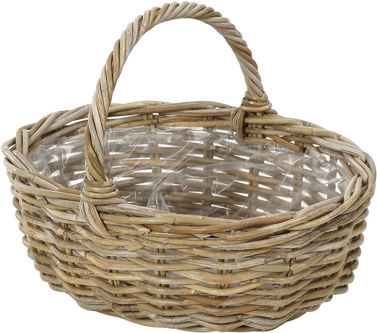 Famanu – Plantenmand rotanlook met handvat rechthoekig 46 x 39 x 18 cm voor binnen en buiten grijs bruin