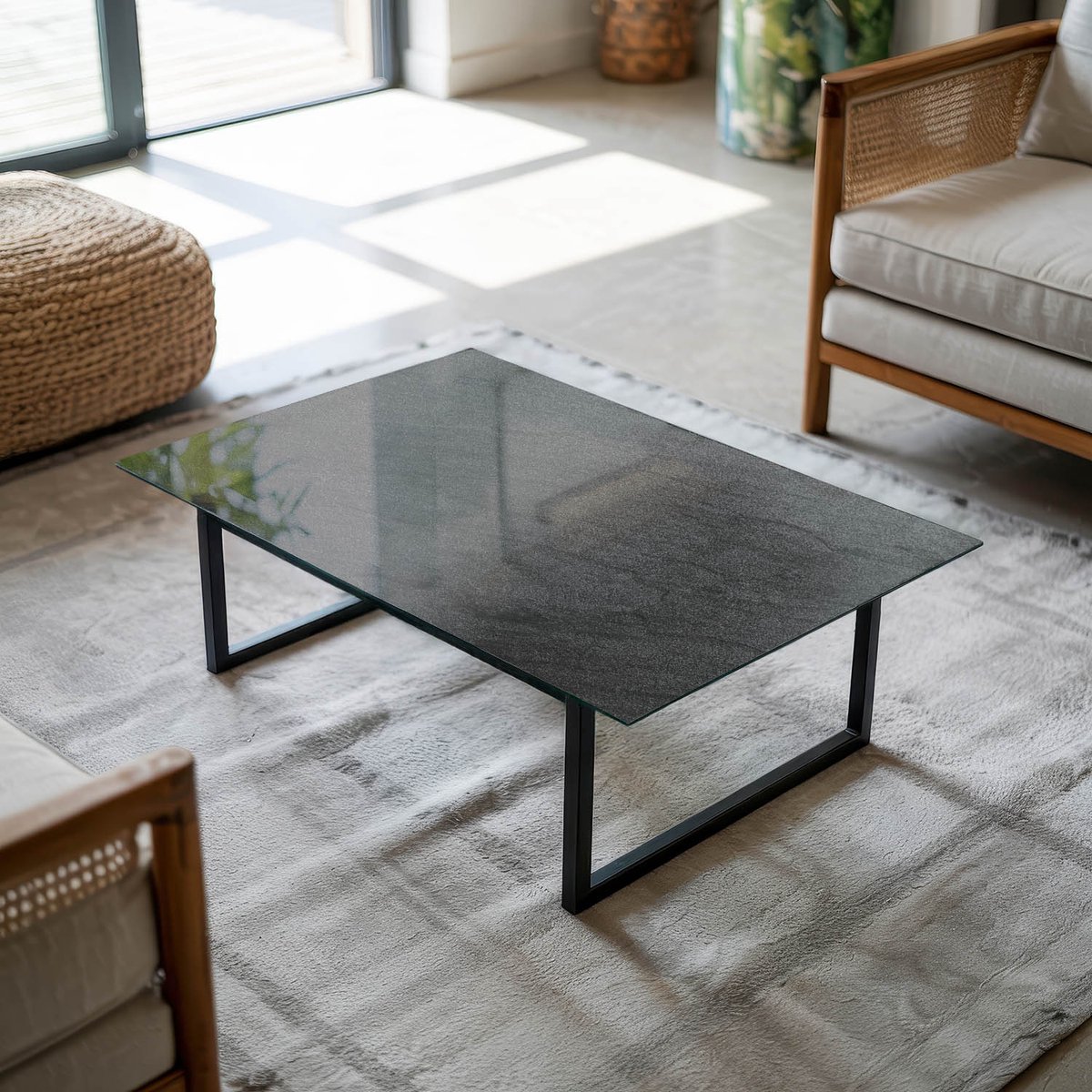 Coloray Tafelblad - Tuintafelblad - 80x60 cm - Zwart - Rechthoek Glazen Tafelblad - Tafelb