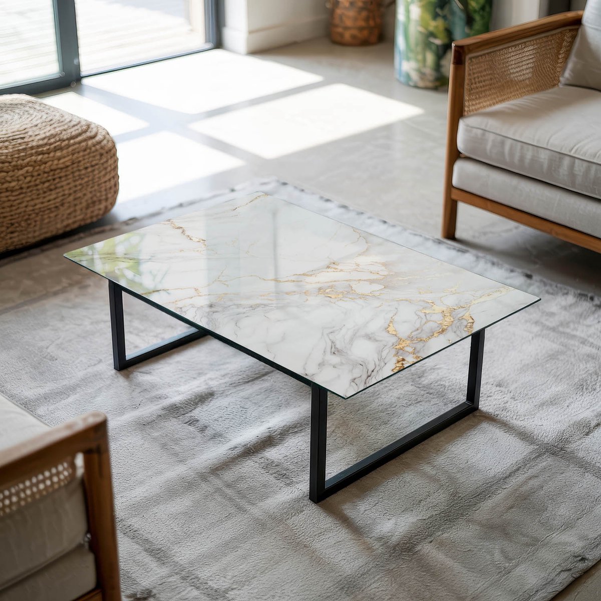 Coloray Tafelblad - Tafelblad Voor Buiten - 80x60 cm - Wit - Rechthoek Glazen Tafelblad - Los Tafelblad - Tafelblad Glas - Glas Voor Tafelblad - Tafelblad Van Glas woonkamerdecoratie Wit - Elegant marmerpatroon