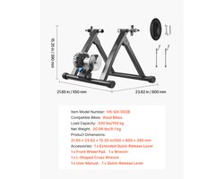 Opvouwbare vloeistoffietsentrainerstandaard, compatibel met 26-29 inch en 700C wielen, indoor fietstrainer met snelspanner en voorwielverhogingsblok, geschikt voor racefietsen, zwart