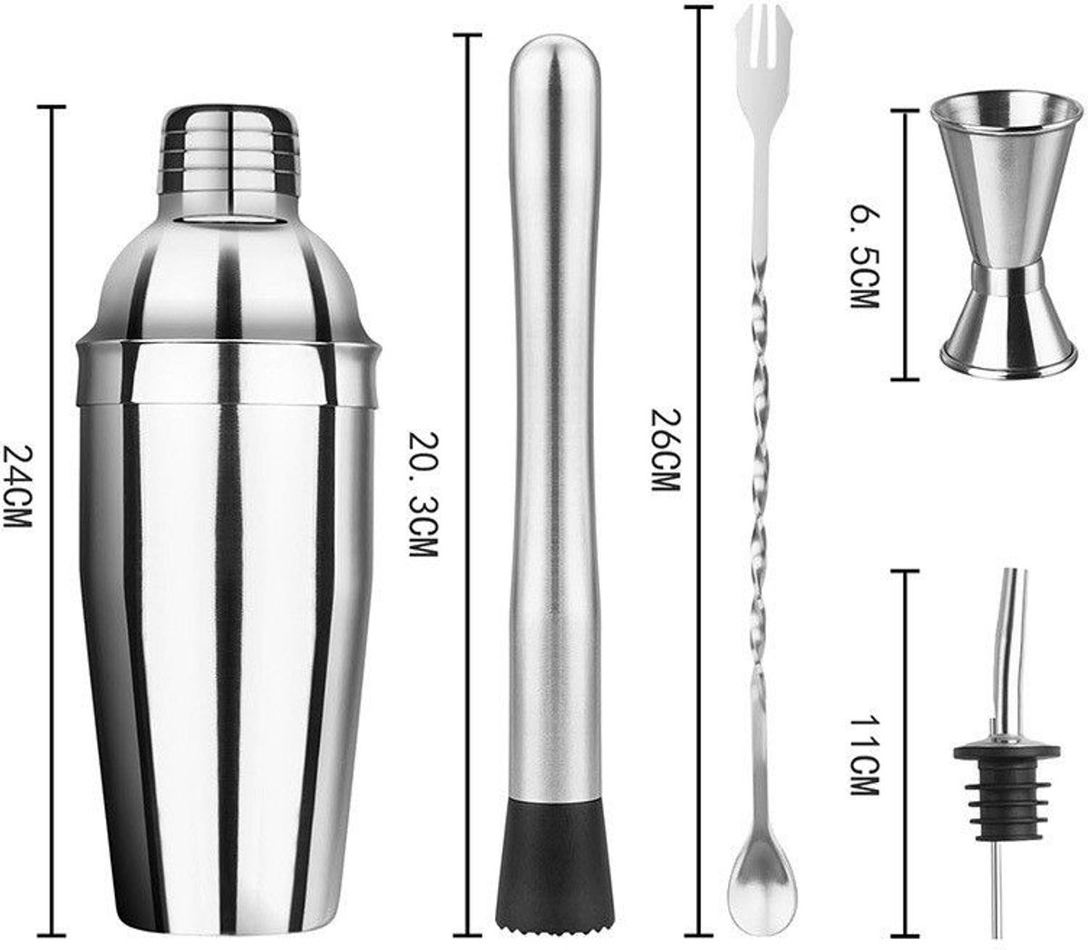1 set（6stuks）- Cocktailsets - Professionele Cocktail Shaker Set - Complete 6-delige Thuisbar Kit voor Beginners en Experts - Zilver — cadeau in Kookcadeaus - foto 4