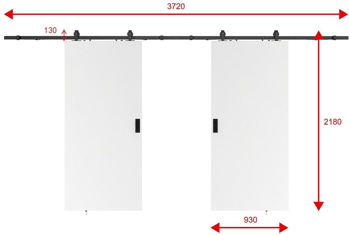 Vente-unique Dubbele schuifdeur met wandbevestiging - 2 x H205 x L93 cm - Mdf + Pvc - Wit - VARIN II