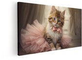Artaza Canvas Schilderij Kat - 100x50 cm - Wanddecoratie Kinderkamer - Muurdecoratie Kitten Ballerina - Decoratie Meisjeskamer - Roze
