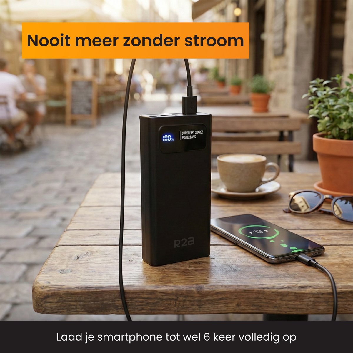 R2B Powerbank 20000 mAh Snellader Zwart LED Display - afbeelding 3