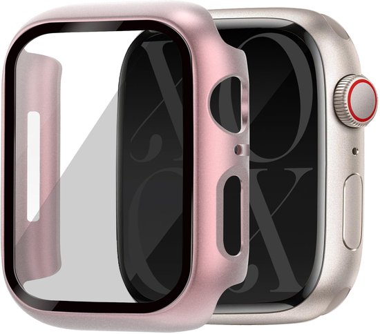xoxo Wildhearts screenprotector geschikt voor Apple Watch 7 / 8 / 9 - 41mm - Beschermend hoesje - Full cover hard case - Optimale bescherming - Roze