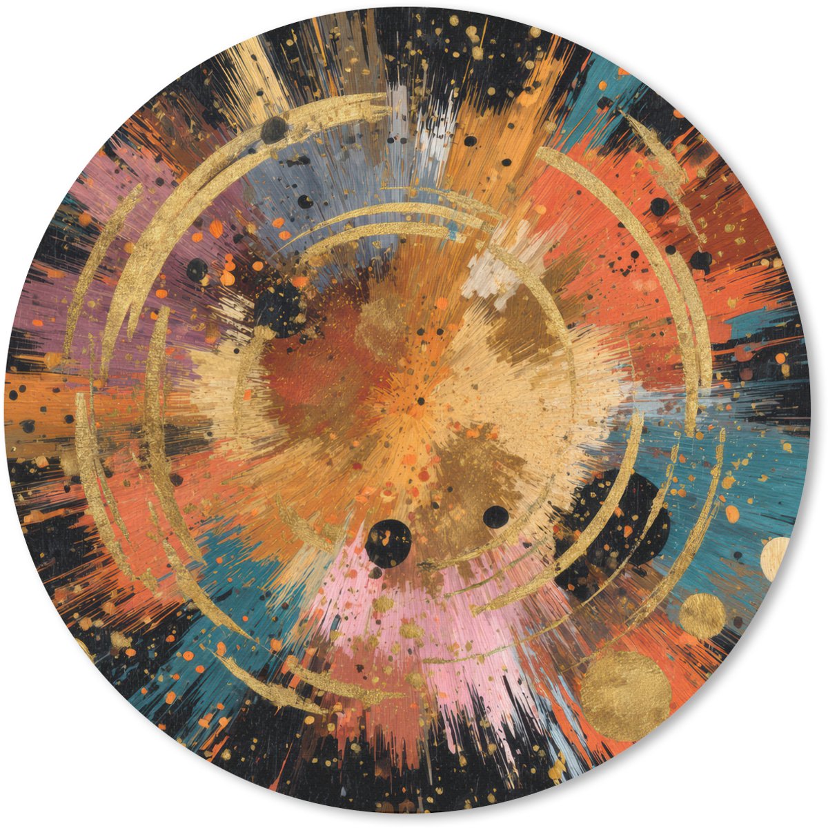 Muismat rond 20x20 cm - Mousepad Explosie - Verfstructuur - Goud - Abstract - Ronde muismatten