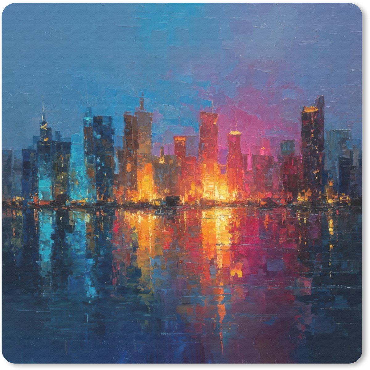 Muismat 30x30 cm - Mousepad Skyline - Penseelstreken - Donkerblauw - Lichtgevend - Muismatten