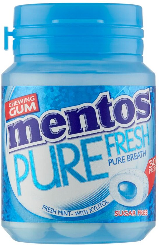 Blauwe pot Mentos Pure Fresh kauwgom met xylitol.