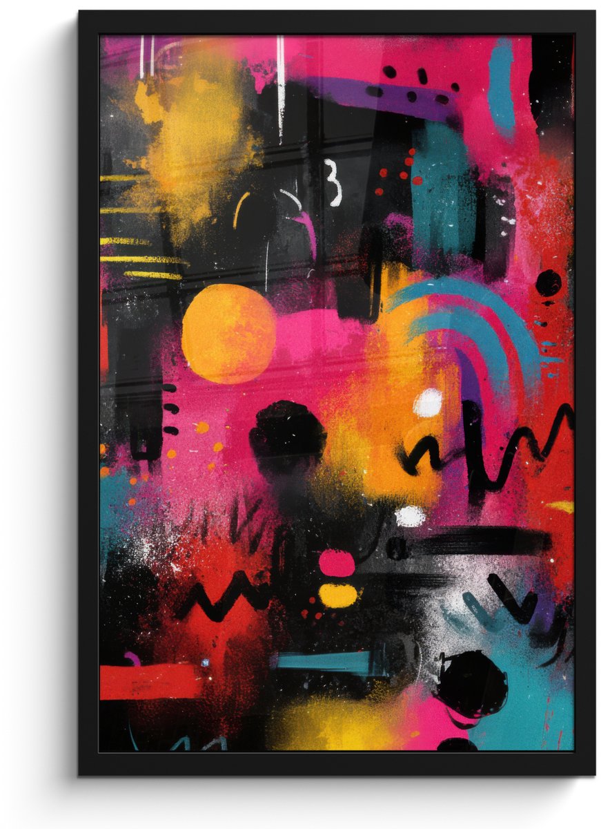 FrameYourWall Poster in lijst - Fotolijst 40x60 cm - Posters - Kleurvlakken - Vormen - Kleurrijk - Abstract - Posterlijst zwart - Decoratie - Wanddecoratie woonkamer - Muurdecoratie slaapkamer Kleurvlakken - Kleurrijk - Abstract