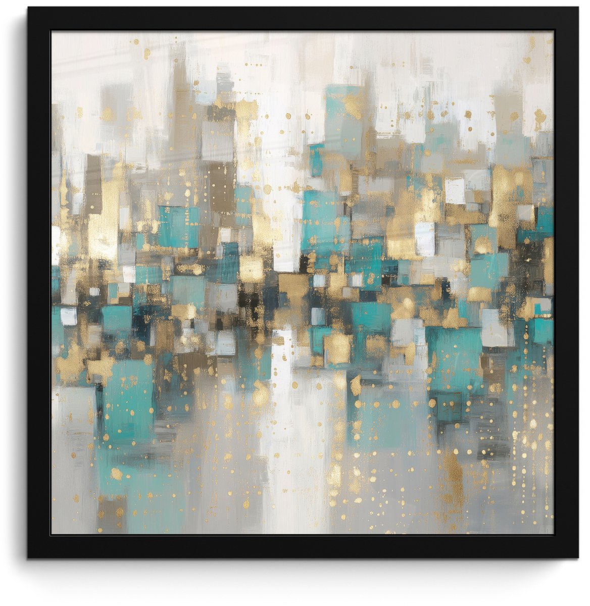 FrameYourWall Poster in lijst - Fotolijst 40x40 cm - Posters - Abstract - Blokken - Goud - Skyline - Posterlijst zwart - Decoratie - Wanddecoratie woonkamer - Muurdecoratie slaapkamer