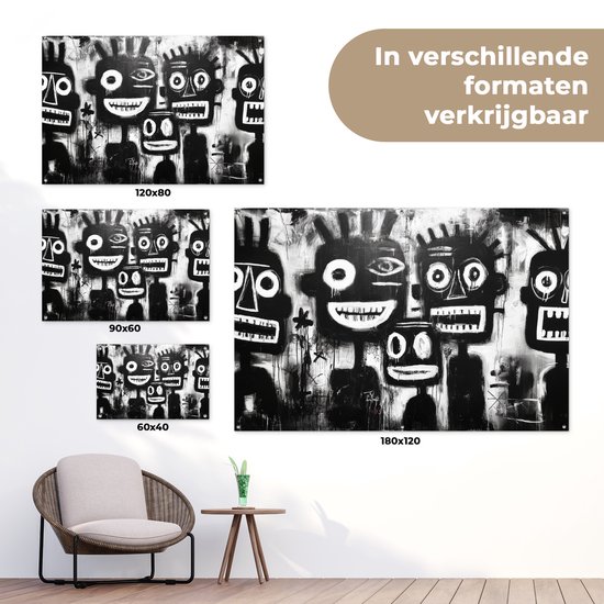 Tuinposter 120x80 cm - Tuindecoratie Schilderij - Figuren - Zwart - Abstract - Poster voor in de tuin - Buiten decoratie - Schutting tuinschilderij - Tuindoek muurdecoratie - Wanddecoratie balkondoek