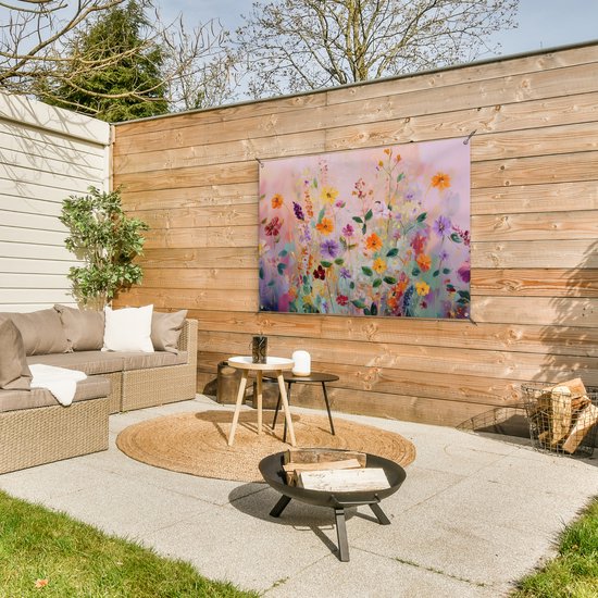 Affiche de jardin 120x80 cm - Décoration de jardin Tableau - Fleurs - Abstrait - Coloré - Affiche pour le jardin - Décoration extérieure - Tableau de clôture de jardin - Toile de jardin décoration murale - Décoration murale toile de balcon