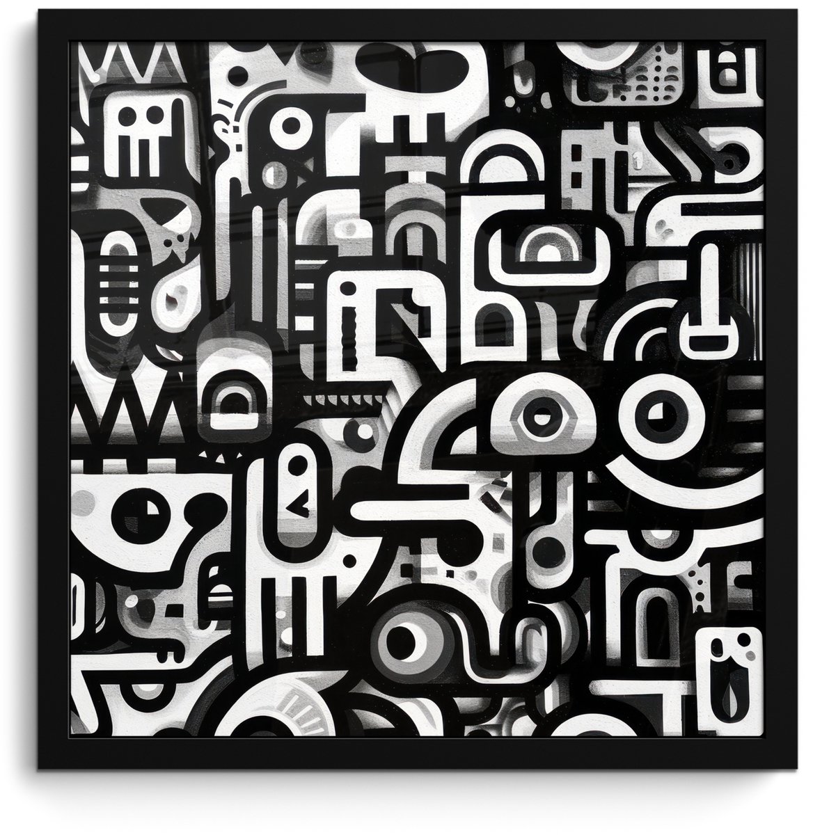 FrameYourWall Poster in lijst - Fotolijst 40x40 cm - Posters - Symbolen - Abstract - Grafisch - Zwart - Posterlijst zwart - Decoratie - Wanddecoratie woonkamer - Muurdecoratie slaapkamer