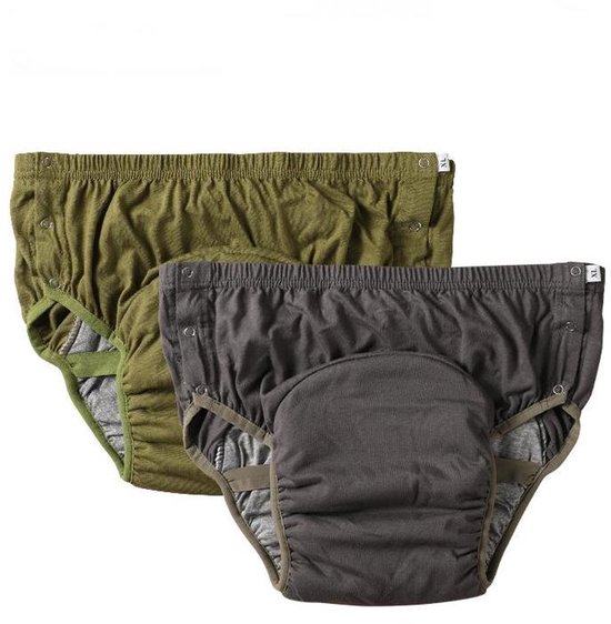 2-delige set wasbare volwassen incontinentiebroek – katoenen urinebeschermende onderbroek voor ouderen – antilek, comfortabele pull-up broek.Grijs + Legergroen-XXL