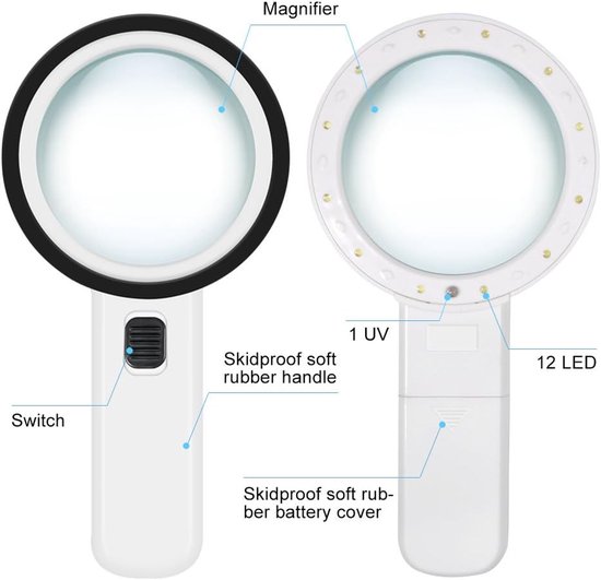 Vergrootglas met licht, 30x handheld groot vergrootglas verlicht verlichte vergroter voor maculaire degeneratie, senioren lezen, solderen, inspectie, munten, sieraden, verkennen Aqiong
