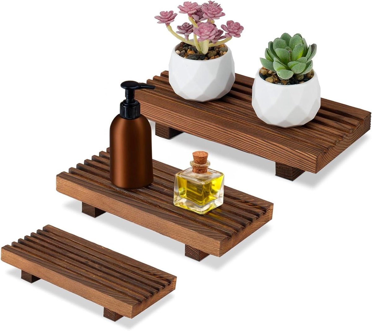 Allecta - Houten zeepbak voor aanrecht - Riser zeephouder - Kaarsplantenhouder - Badkameraccessoires in S/M/L