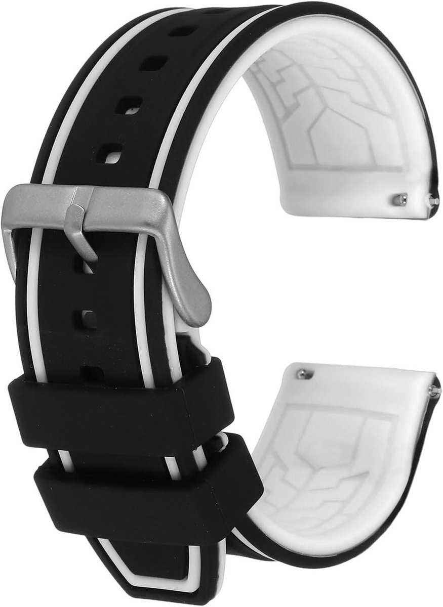 Siliconen horlogebandjes - 24 mm - snelsluiting - zacht - zwart en wit - horlogeband - vervanging - geschikt voor polsomtrek 16-19 cm - unisex - diverse kleuren