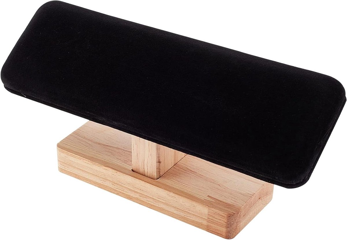 Houten horlogedisplaystandaard - armbandhouder - sieradenorganisator - T-Bar - verwijderbare armbandhangers - enkelbandrek - thuisgebruik - detailhandel display - zwarte fluwelen - geschikt voor armbanden, horloges en enkelbanden