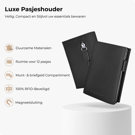 Vylento - Portefeuille Premium avec Porte-cartes Rétractable - 13 cartes - Portefeuille RFID - Petit Portefeuille à Cartes Dames & Hommes avec Porte-monnaie et Compartiment à Billets - Expedition Zwart