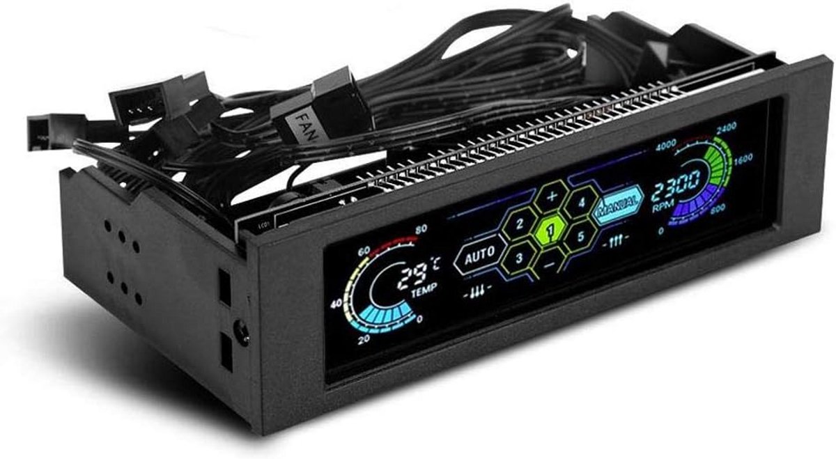 Regelaar voor 5 PC Ventilatoren met LCD Scherm en Temperatuursensor