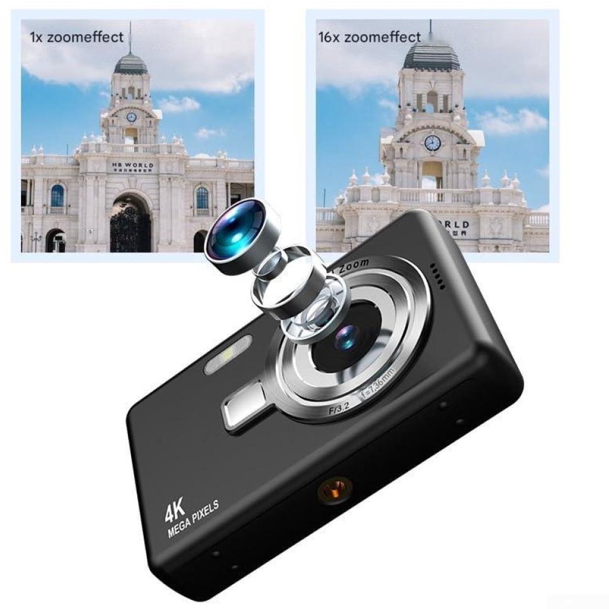 Ynkkvre - 4K Ultra HD CCD Digitale Camera - Digitale Camera - Fototoestel - Fotocamera - Mini Compacte Point-and-Shoot Camera - 96 Megapixel resolutie - 16x digitale zoom - 2,4-inch IPS-scherm - Full HD 1080p video - Paars thumbnail 4