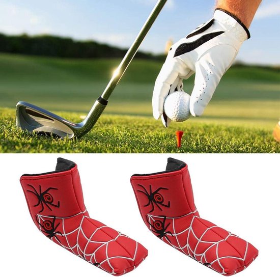 Golfputter beschermer - Mallet putterkop - Golfclub hoes - Spinnenweb - PU materiaal - Beschermingshoes - Geschikt voor putter - Zwart met rood. — afbeelding 3